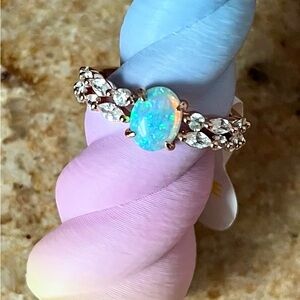 Bomb Party Fire Opal and Diamond Women's Ring in Rose Gold